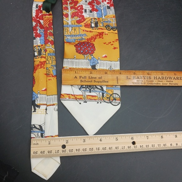 VTG Don Loper? Wide Tie: Cottage Core Horse & Carriage Flower Cart Dacron Green - Picture 6 of 7